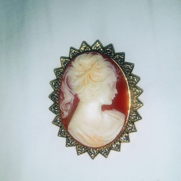 VINTAGE CAMEO BROOCH IN GOLDTONE SETTING - Picture 1 of 1